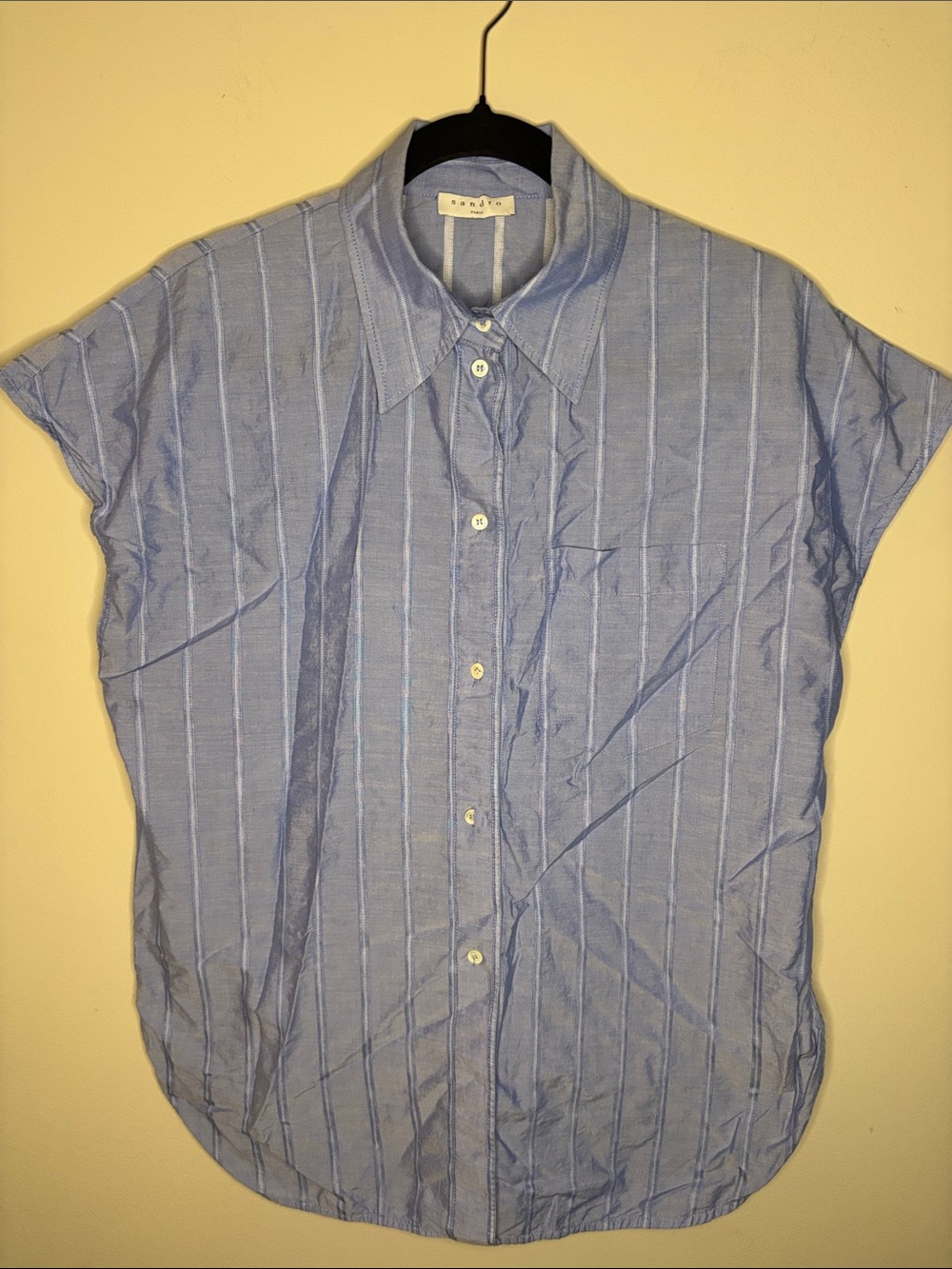Sandro Paris 100% cotton blue button down tunic striped size small 4